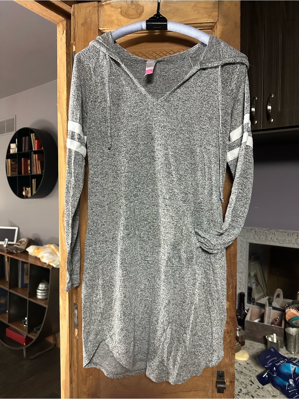 Grey hooded sweatshirt dress tunic top girls large hoodie